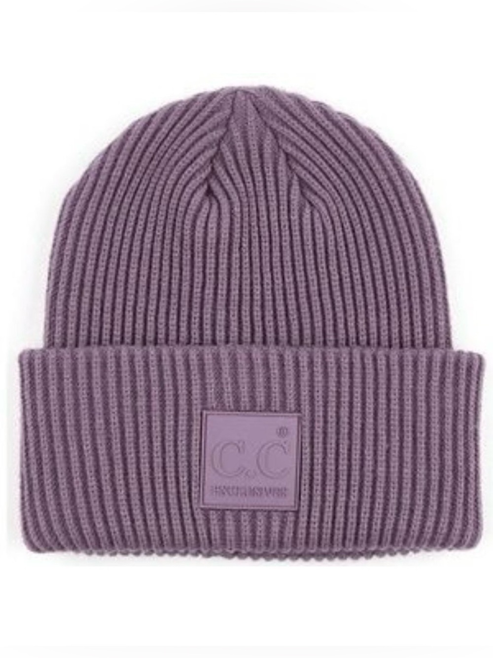 C.C solid ribbed Knit Detail Beanie with Rubber Patch - violet 🕊️✨NWOT